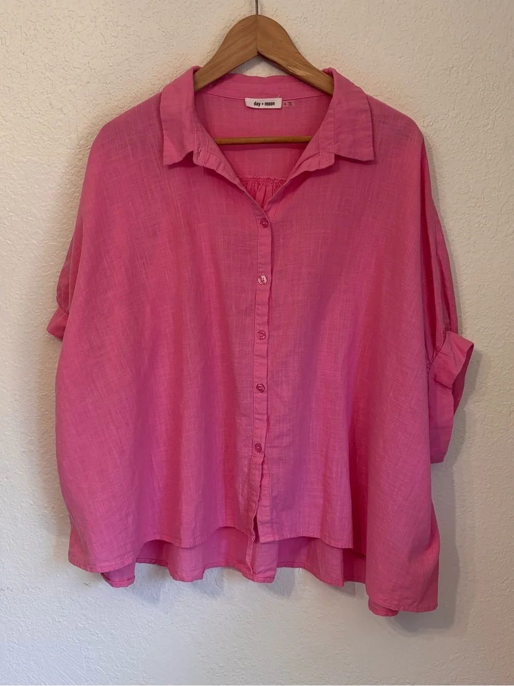 Day + Moon Flowy Boxy Oversized Button-Front Drop Sleeve Top Small
